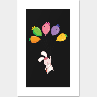 Baby Bunny Holding Balloon Posters and Art